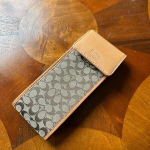 Coach Tan and Gray Monogram Glasses Case